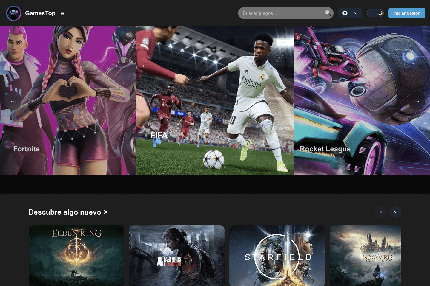 GamesTop interface screenshot